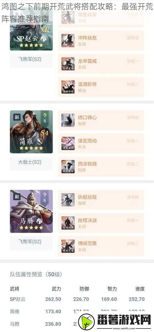鸿图之下前期开荒武将搭配攻略：最强开荒阵容推荐指南